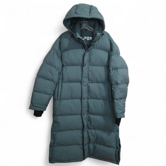aritzia super puff long Coat Jacket Size L Matte Kelp Green/blue 700+ Down Fill - Picture 1 of 16